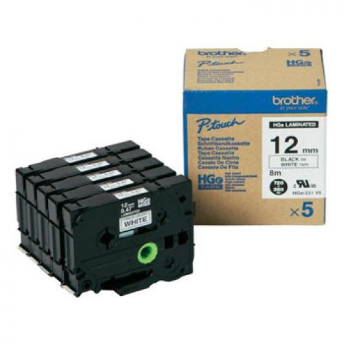 BROTHER Fita Alta Calidad 8m Branco/Preto (Pack 5Ud)12mm , Brother , BROHGE231V5 , 4977766684613